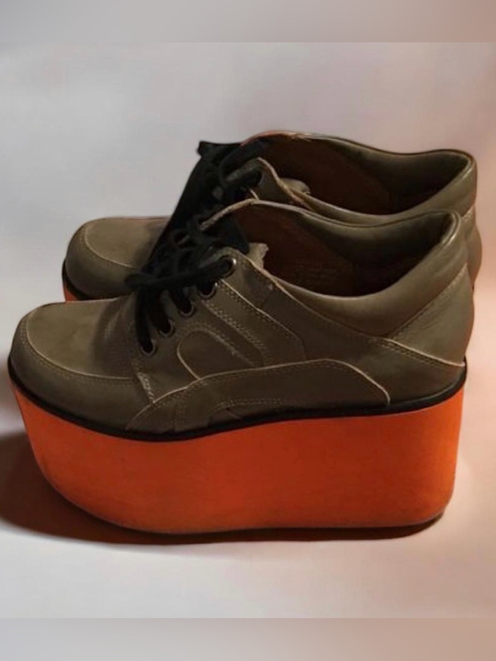 Jeffrey Campbell Extreme Platform Lace-Up Shoes Olive Green Size 6 Y2K